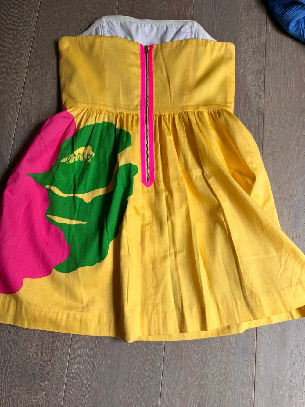 Lilly Pulitzer Yellow Strapless Dress with Pink Floral - Picture 3 of 5